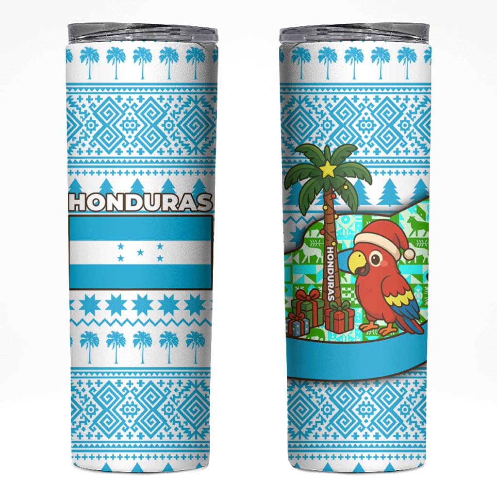Honduras Christmas Skinny Tumbler with Santa Parrot Palm Tree and Tropical Gift Pattern Design - Wonder Print Shop