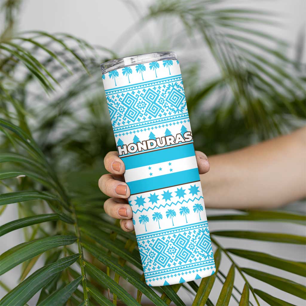 Honduras Christmas Skinny Tumbler with Santa Parrot Palm Tree and Tropical Gift Pattern Design - Wonder Print Shop