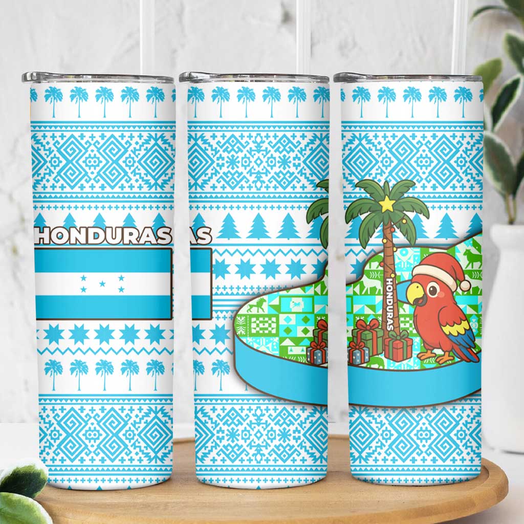 Honduras Christmas Skinny Tumbler with Santa Parrot Palm Tree and Tropical Gift Pattern Design - Wonder Print Shop
