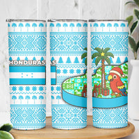 Honduras Christmas Skinny Tumbler with Santa Parrot Palm Tree and Tropical Gift Pattern Design - Wonder Print Shop