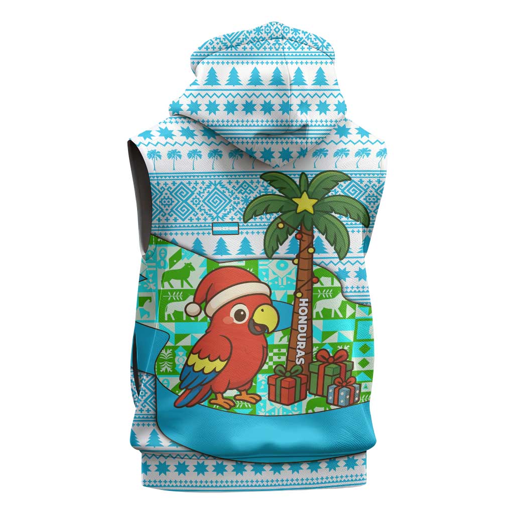 Honduras Christmas Sleeveless Hoodie with Santa Parrot Palm Tree and Tropical Gift Pattern Design - Wonder Print Shop