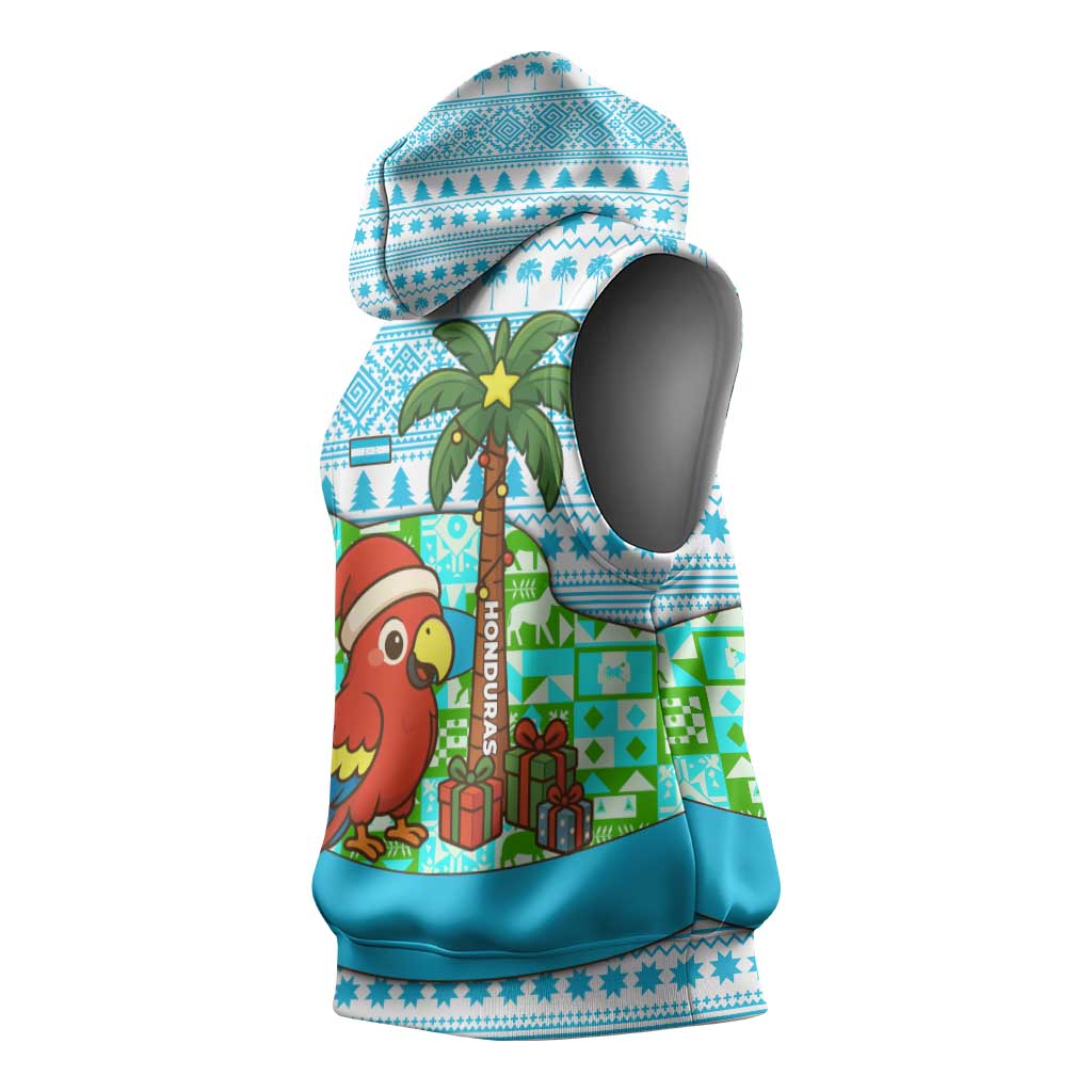 Honduras Christmas Sleeveless Hoodie with Santa Parrot Palm Tree and Tropical Gift Pattern Design - Wonder Print Shop