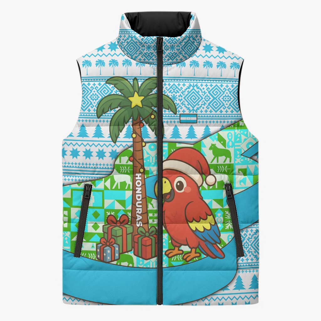 Honduras Christmas Sleeveless Puffer Jacket with Santa Parrot Palm Tree and Tropical Gift Pattern Design - Wonder Print Shop