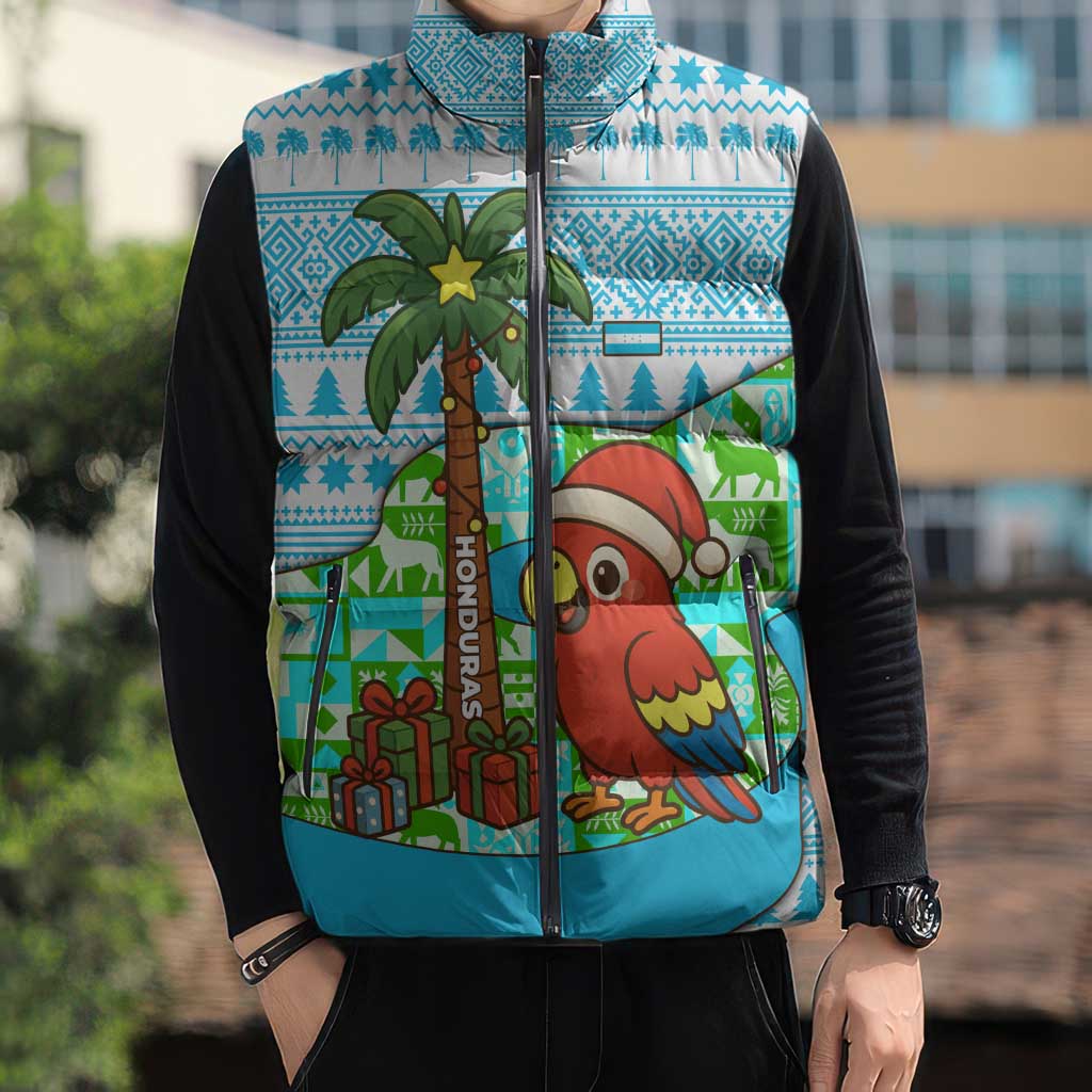 Honduras Christmas Sleeveless Puffer Jacket with Santa Parrot Palm Tree and Tropical Gift Pattern Design - Wonder Print Shop