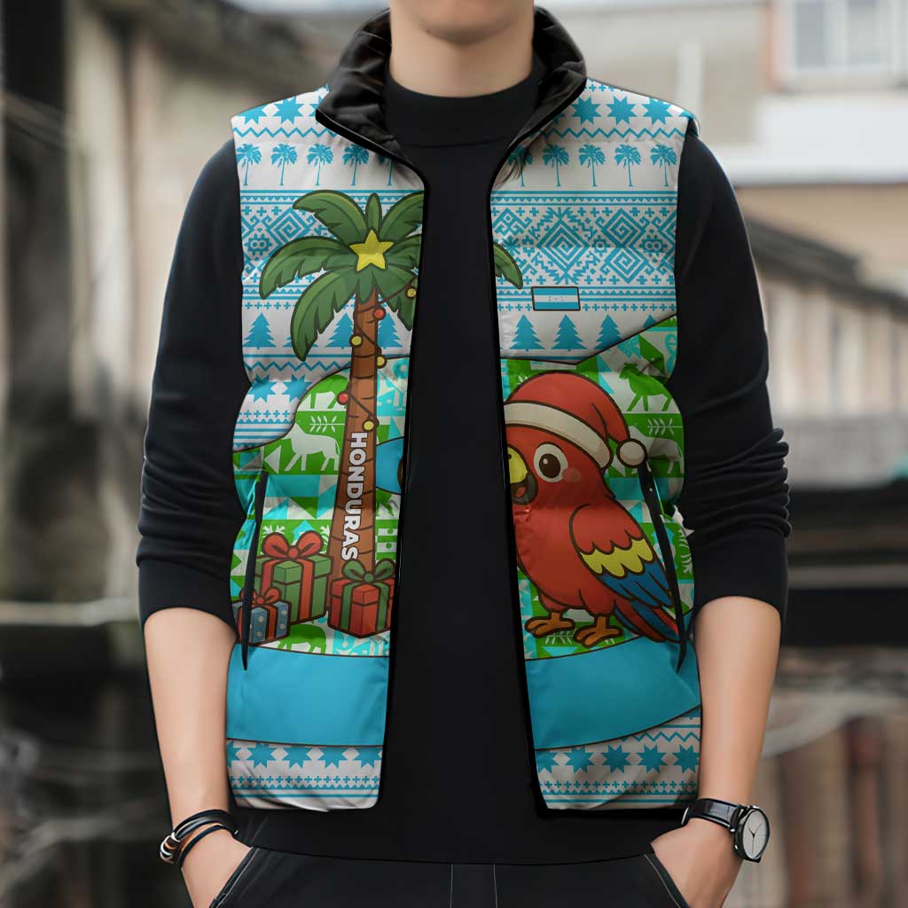 Honduras Christmas Sleeveless Puffer Jacket with Santa Parrot Palm Tree and Tropical Gift Pattern Design - Wonder Print Shop