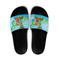 Honduras Christmas Slide Sandals with Santa Parrot Palm Tree and Tropical Gift Pattern Design - Wonder Print Shop