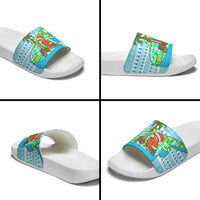 Honduras Christmas Slide Sandals with Santa Parrot Palm Tree and Tropical Gift Pattern Design - Wonder Print Shop