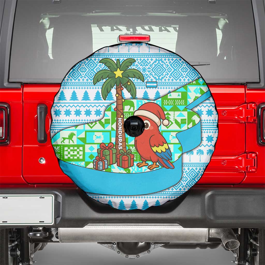 Honduras Christmas Spare Tire Cover with Santa Parrot Palm Tree and Tropical Gift Pattern Design - Wonder Print Shop