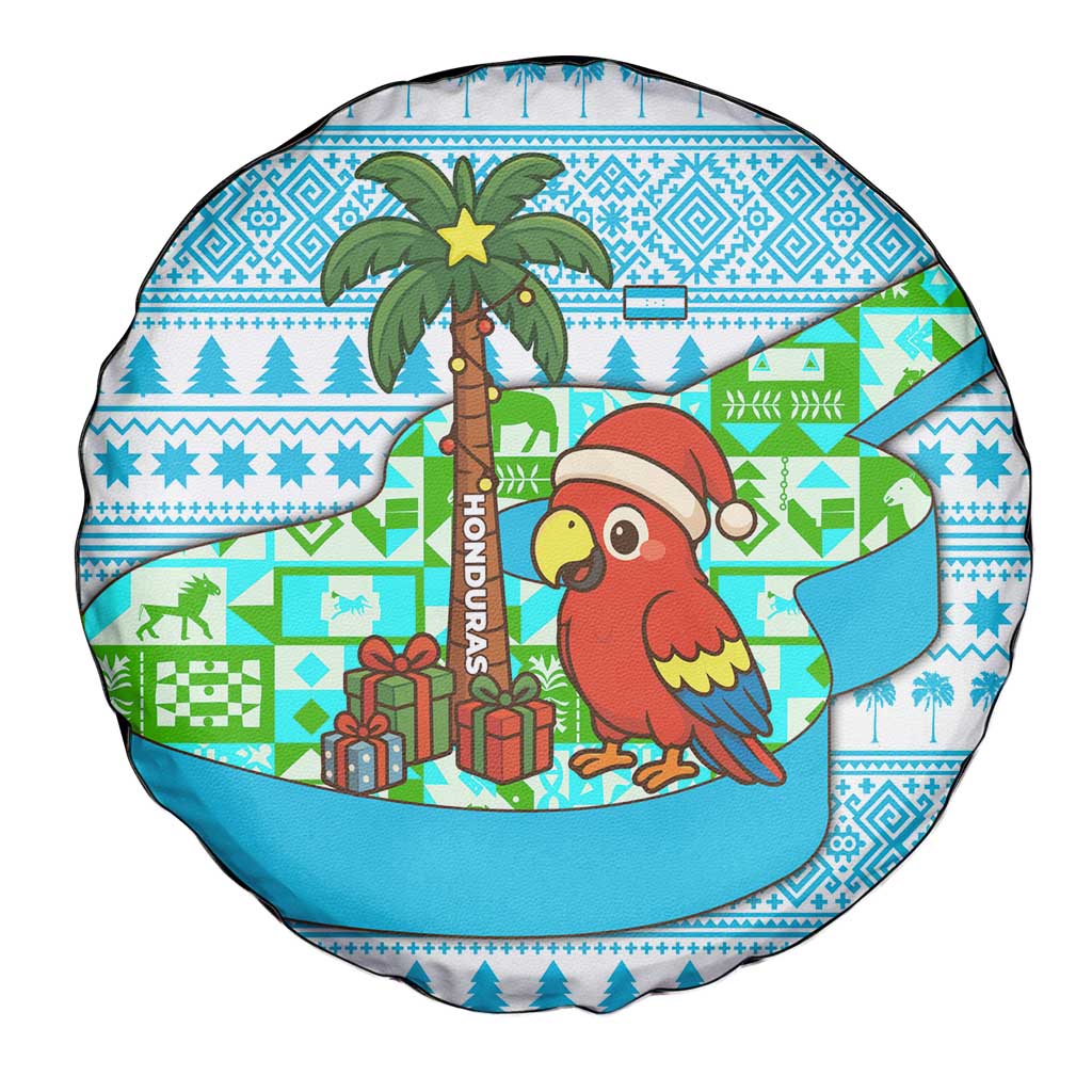 Honduras Christmas Spare Tire Cover with Santa Parrot Palm Tree and Tropical Gift Pattern Design - Wonder Print Shop