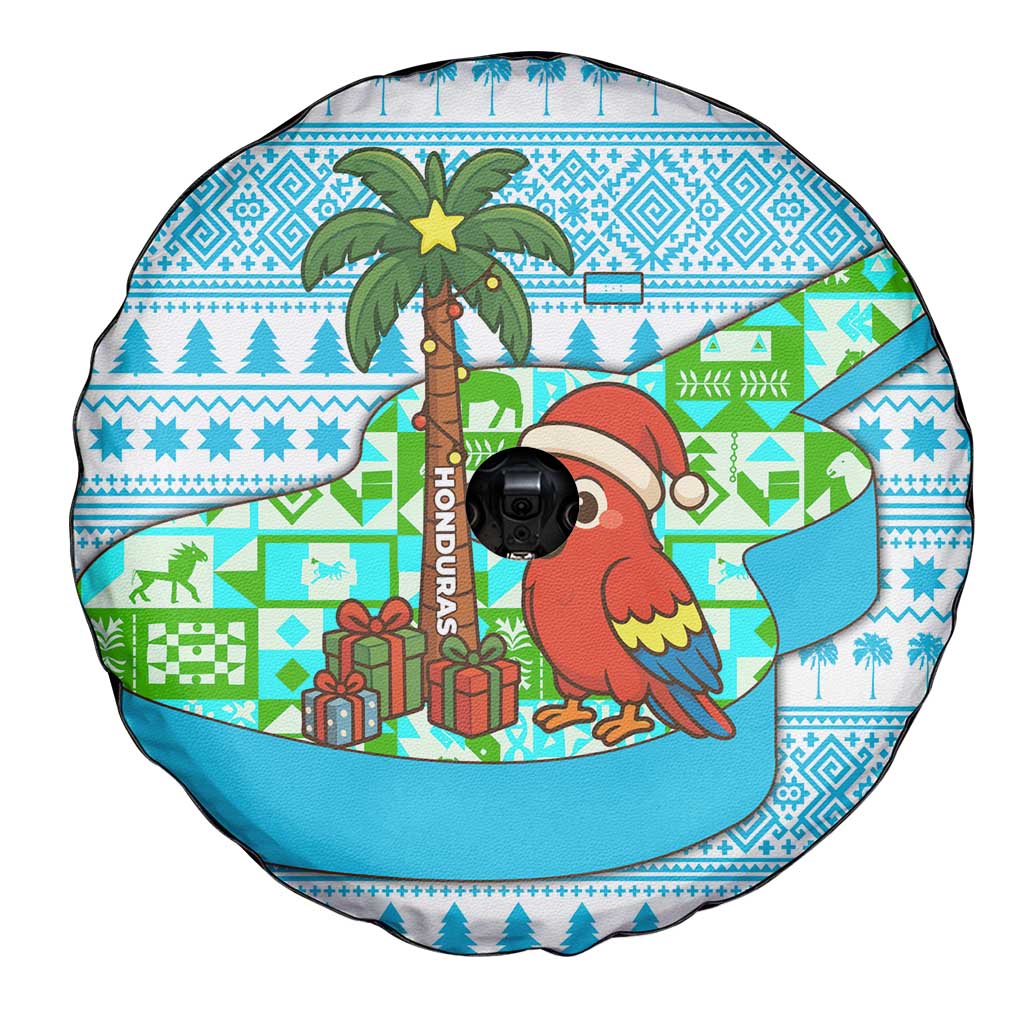 Honduras Christmas Spare Tire Cover with Santa Parrot Palm Tree and Tropical Gift Pattern Design - Wonder Print Shop