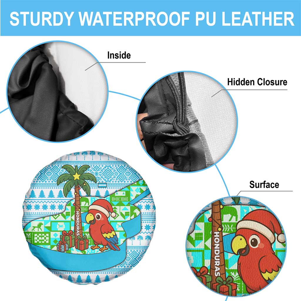 Honduras Christmas Spare Tire Cover with Santa Parrot Palm Tree and Tropical Gift Pattern Design - Wonder Print Shop