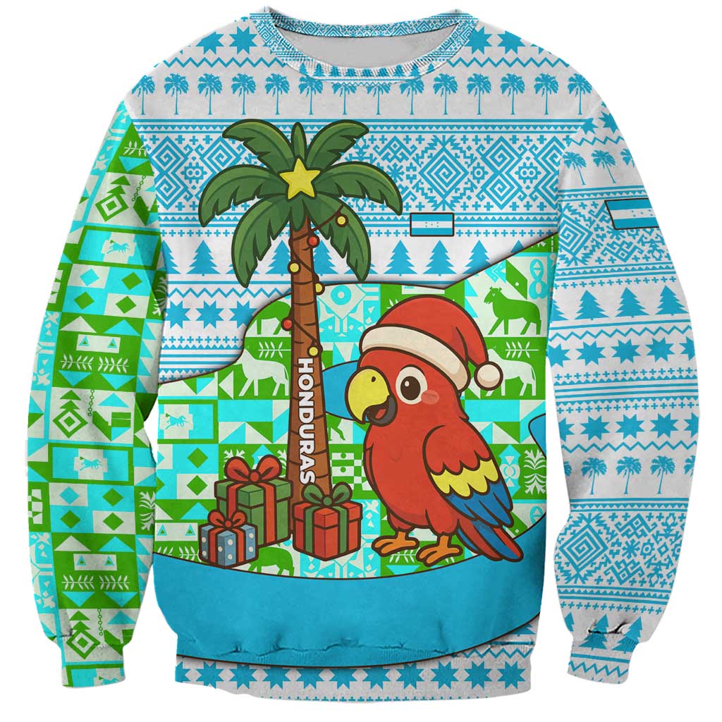 Honduras Christmas Sweatshirt with Santa Parrot Palm Tree and Tropical Gift Pattern Design - Wonder Print Shop