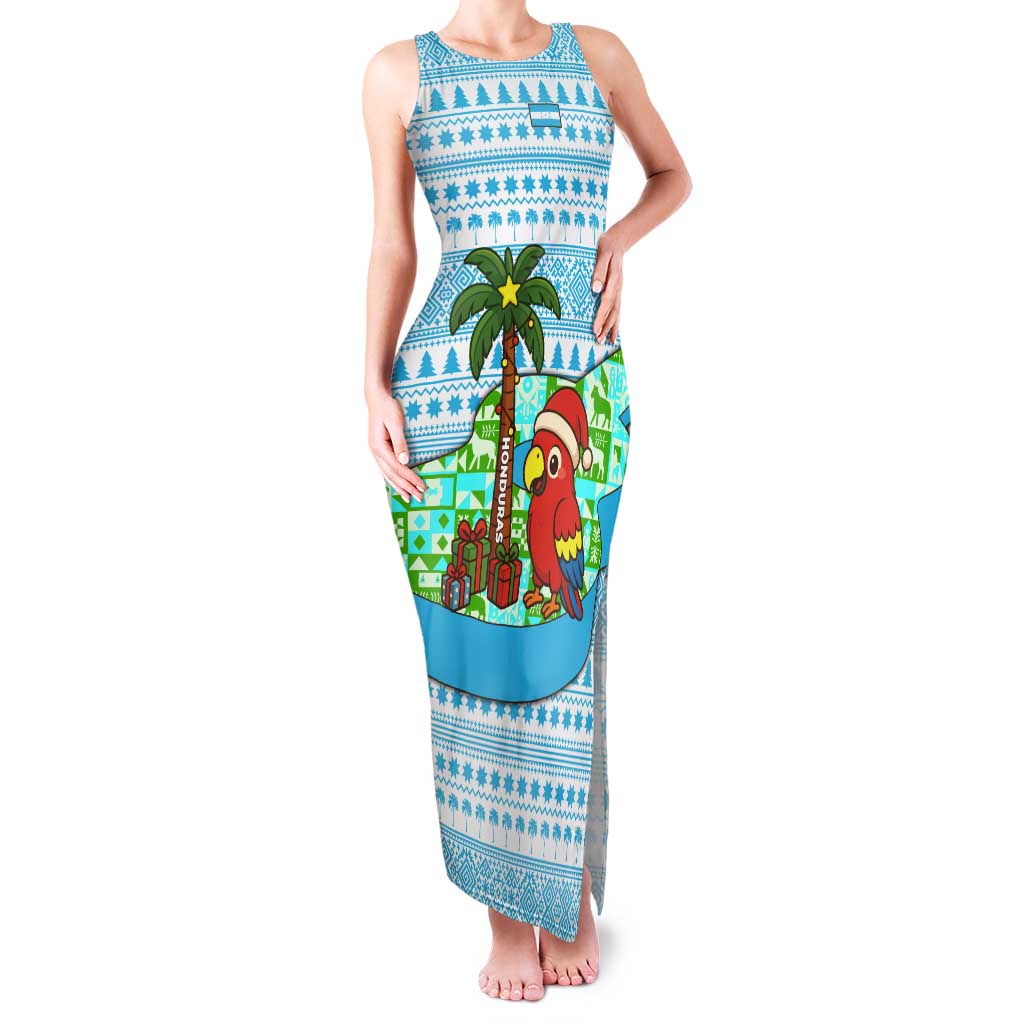Honduras Christmas Tank Maxi Dress with Santa Parrot Palm Tree and Tropical Gift Pattern Design - Wonder Print Shop