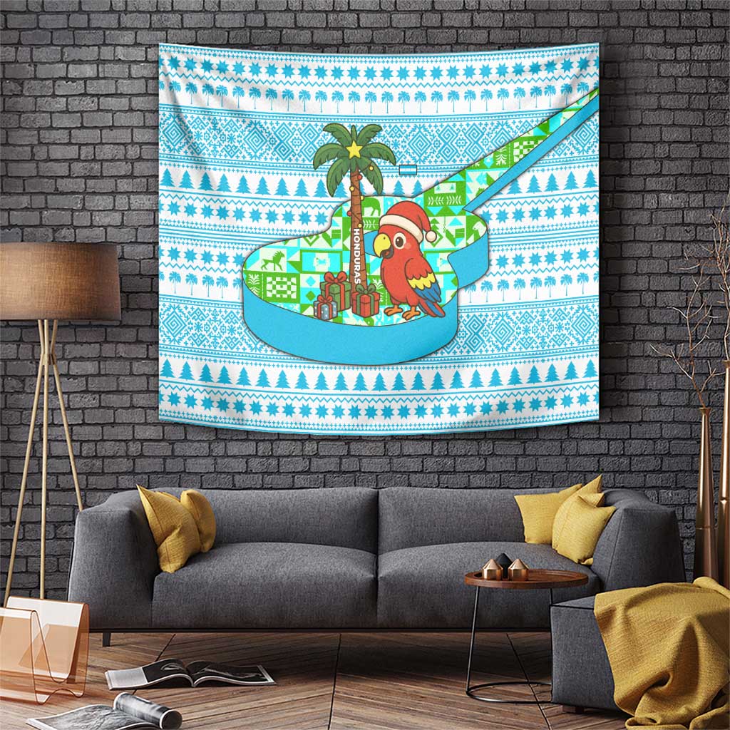 Honduras Christmas Tapestry with Santa Parrot Palm Tree and Tropical Gift Pattern Design - Wonder Print Shop