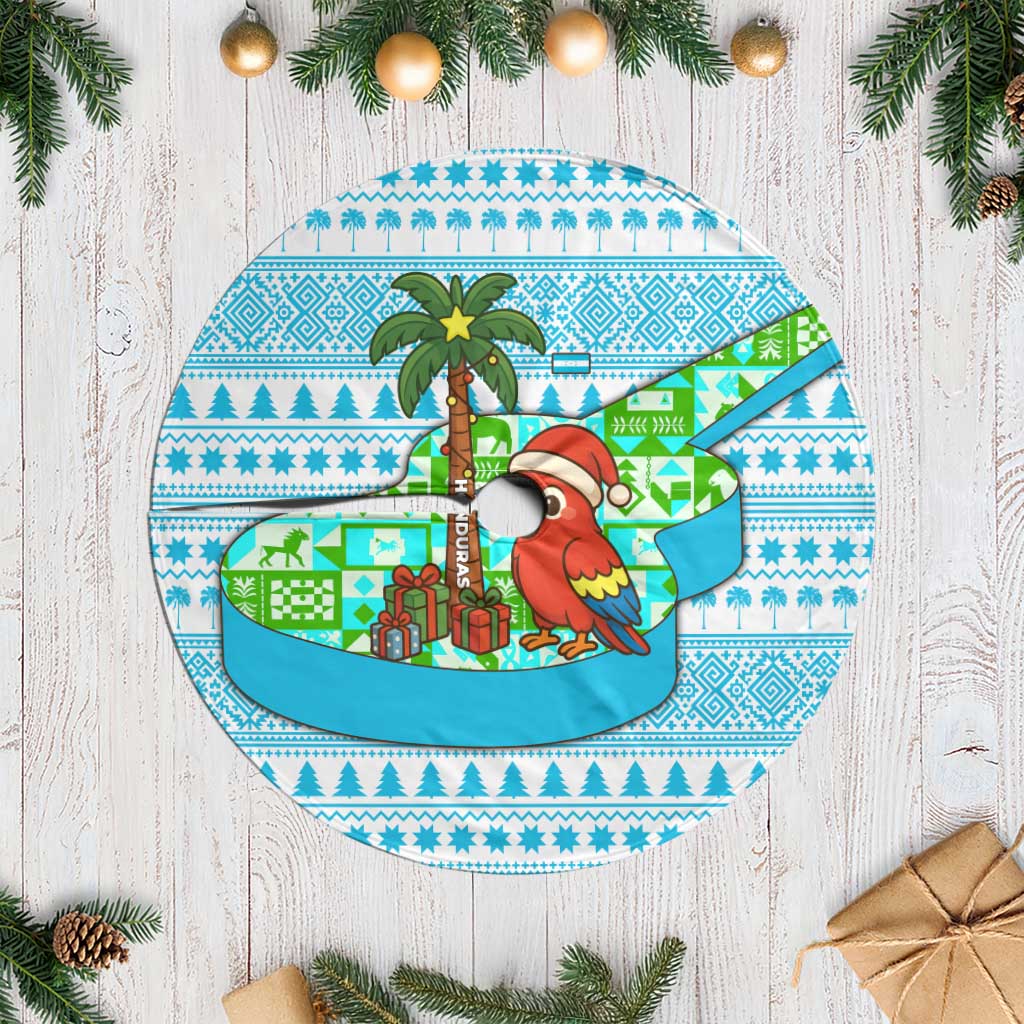 Honduras Christmas Tree Skirt with Santa Parrot Palm Tree and Tropical Gift Pattern Design - Wonder Print Shop