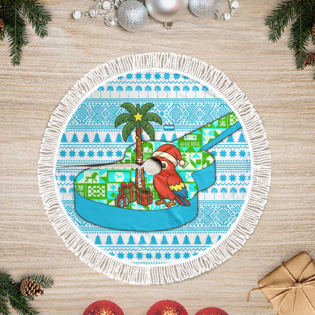 Honduras Christmas Tree Skirt with Santa Parrot Palm Tree and Tropical Gift Pattern Design - Wonder Print Shop