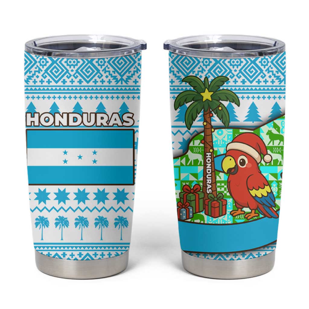 Honduras Christmas Tumbler Cup with Santa Parrot Palm Tree and Tropical Gift Pattern Design - Wonder Print Shop