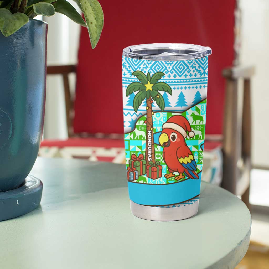 Honduras Christmas Tumbler Cup with Santa Parrot Palm Tree and Tropical Gift Pattern Design - Wonder Print Shop