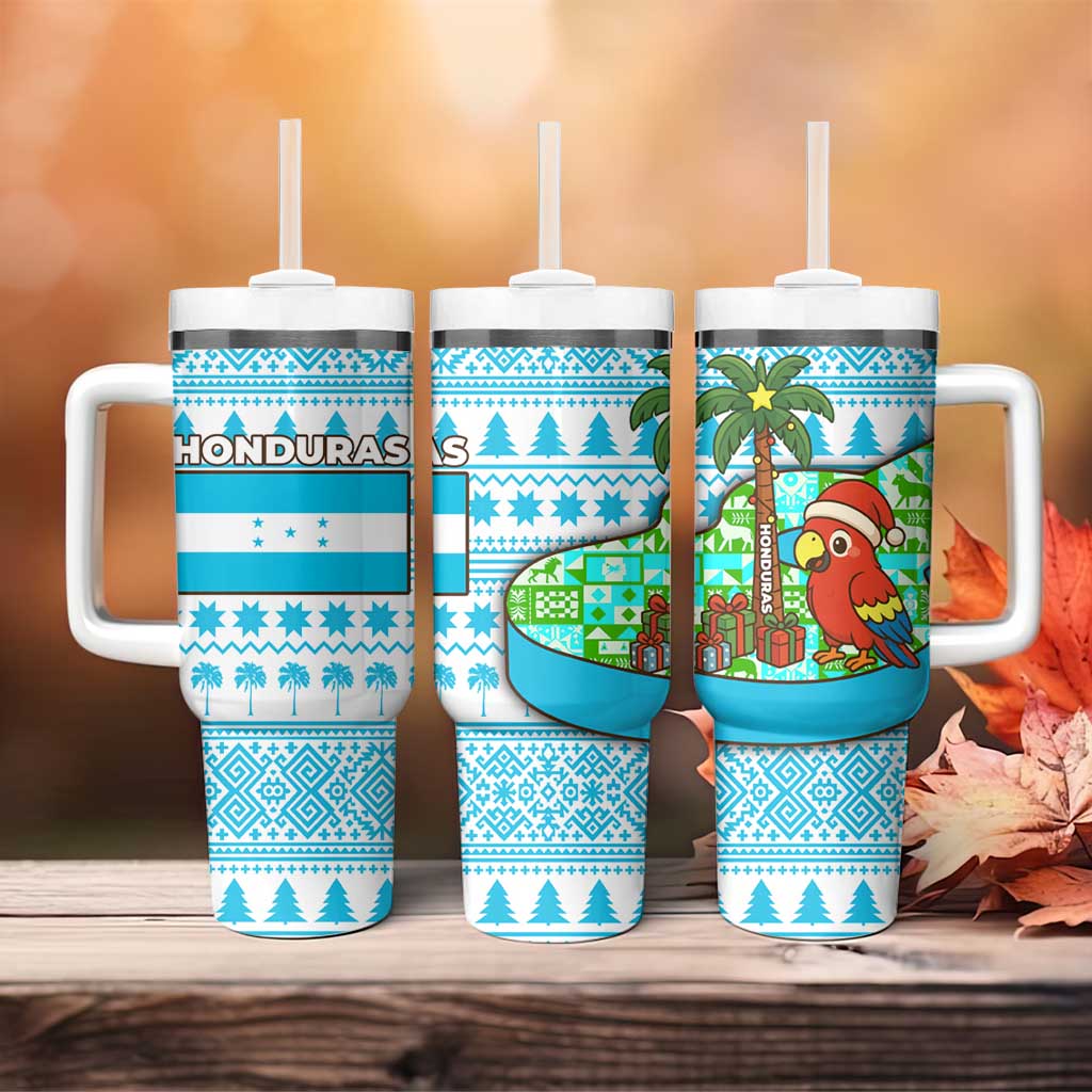 Honduras Christmas Tumbler With Handle with Santa Parrot Palm Tree and Tropical Gift Pattern Design - Wonder Print Shop