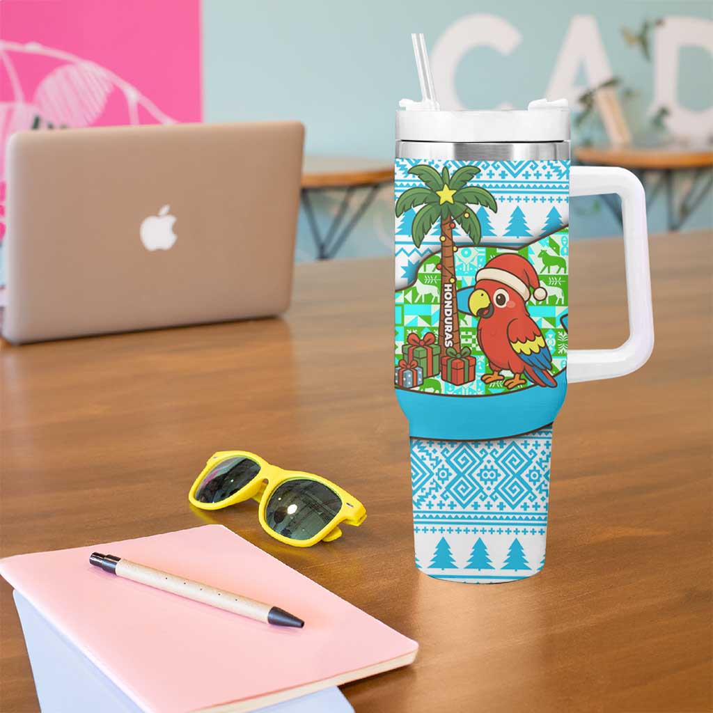 Honduras Christmas Tumbler With Handle with Santa Parrot Palm Tree and Tropical Gift Pattern Design - Wonder Print Shop