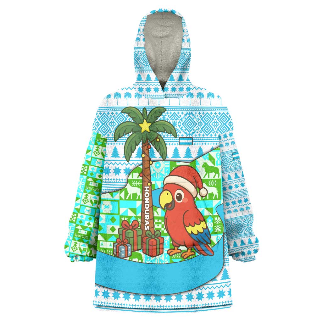 Honduras Christmas Wearable Blanket Hoodie with Santa Parrot Palm Tree and Tropical Gift Pattern Design - Wonder Print Shop