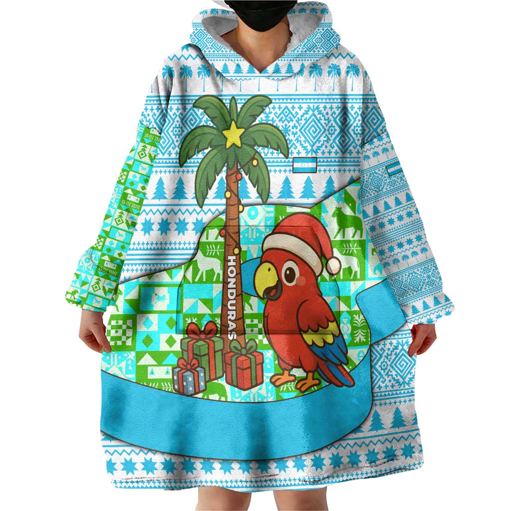Honduras Christmas Wearable Blanket Hoodie with Santa Parrot Palm Tree and Tropical Gift Pattern Design - Wonder Print Shop