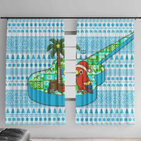 Honduras Christmas Window Curtain with Santa Parrot Palm Tree and Tropical Gift Pattern Design - Wonder Print Shop