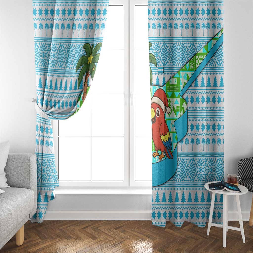 Honduras Christmas Window Curtain with Santa Parrot Palm Tree and Tropical Gift Pattern Design - Wonder Print Shop