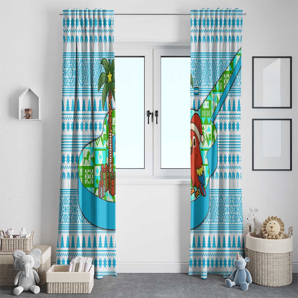 Honduras Christmas Window Curtain with Santa Parrot Palm Tree and Tropical Gift Pattern Design - Wonder Print Shop
