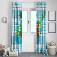 Honduras Christmas Window Curtain with Santa Parrot Palm Tree and Tropical Gift Pattern Design - Wonder Print Shop