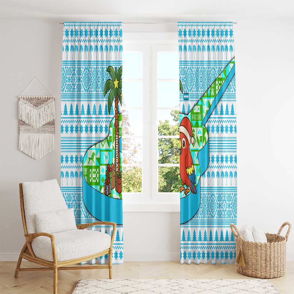 Honduras Christmas Window Curtain with Santa Parrot Palm Tree and Tropical Gift Pattern Design - Wonder Print Shop