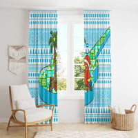 Honduras Christmas Window Curtain with Santa Parrot Palm Tree and Tropical Gift Pattern Design - Wonder Print Shop