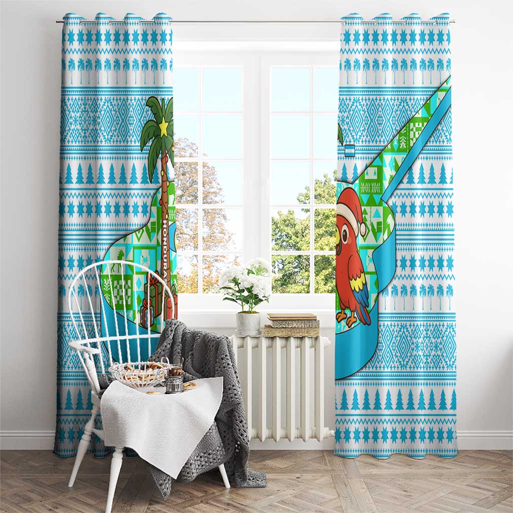 Honduras Christmas Window Curtain with Santa Parrot Palm Tree and Tropical Gift Pattern Design - Wonder Print Shop