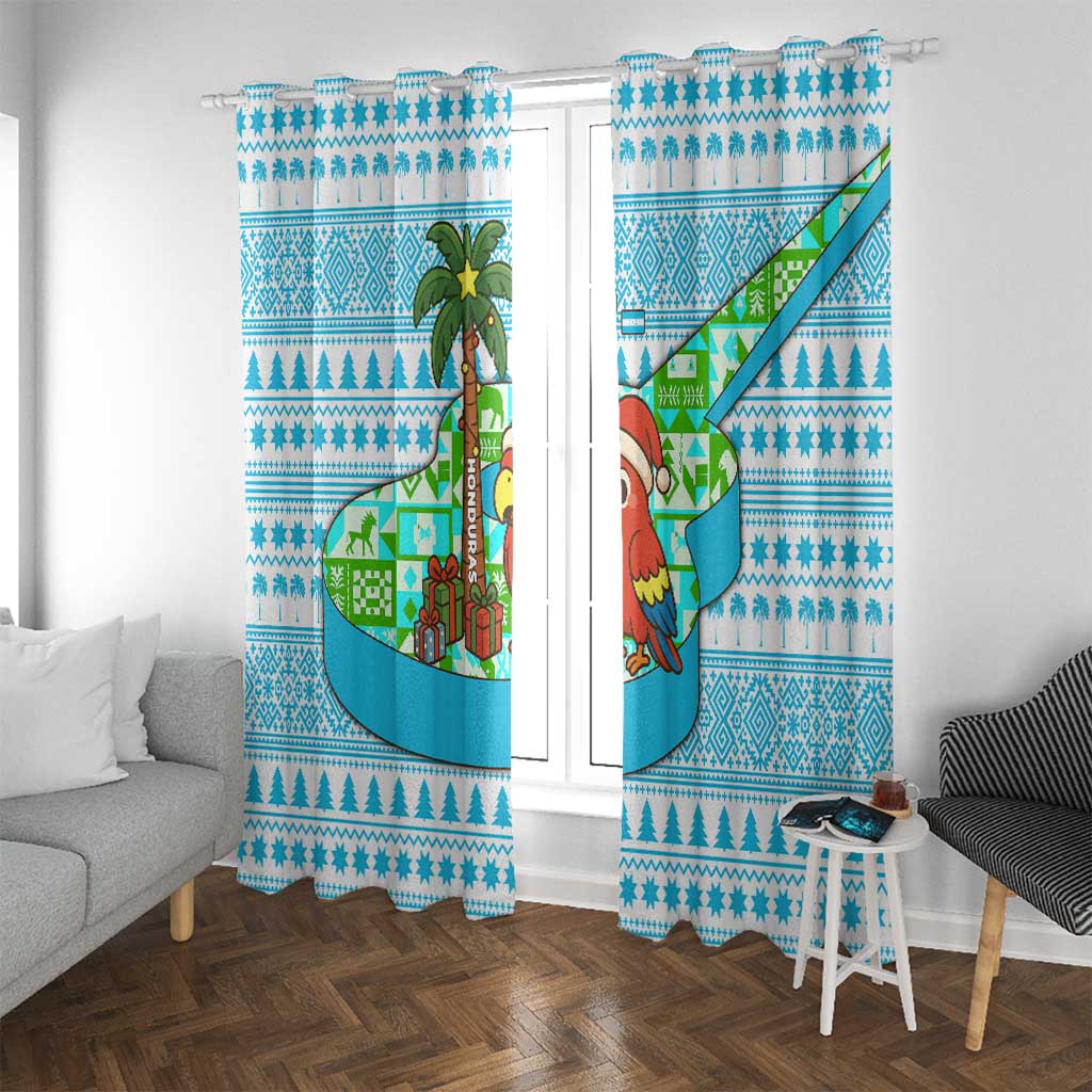 Honduras Christmas Window Curtain with Santa Parrot Palm Tree and Tropical Gift Pattern Design - Wonder Print Shop