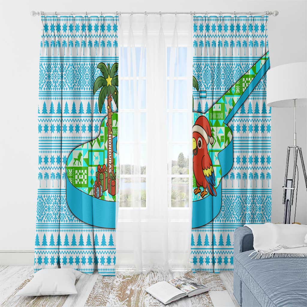 Honduras Christmas Window Curtain with Santa Parrot Palm Tree and Tropical Gift Pattern Design - Wonder Print Shop
