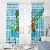 Honduras Christmas Window Curtain with Santa Parrot Palm Tree and Tropical Gift Pattern Design - Wonder Print Shop