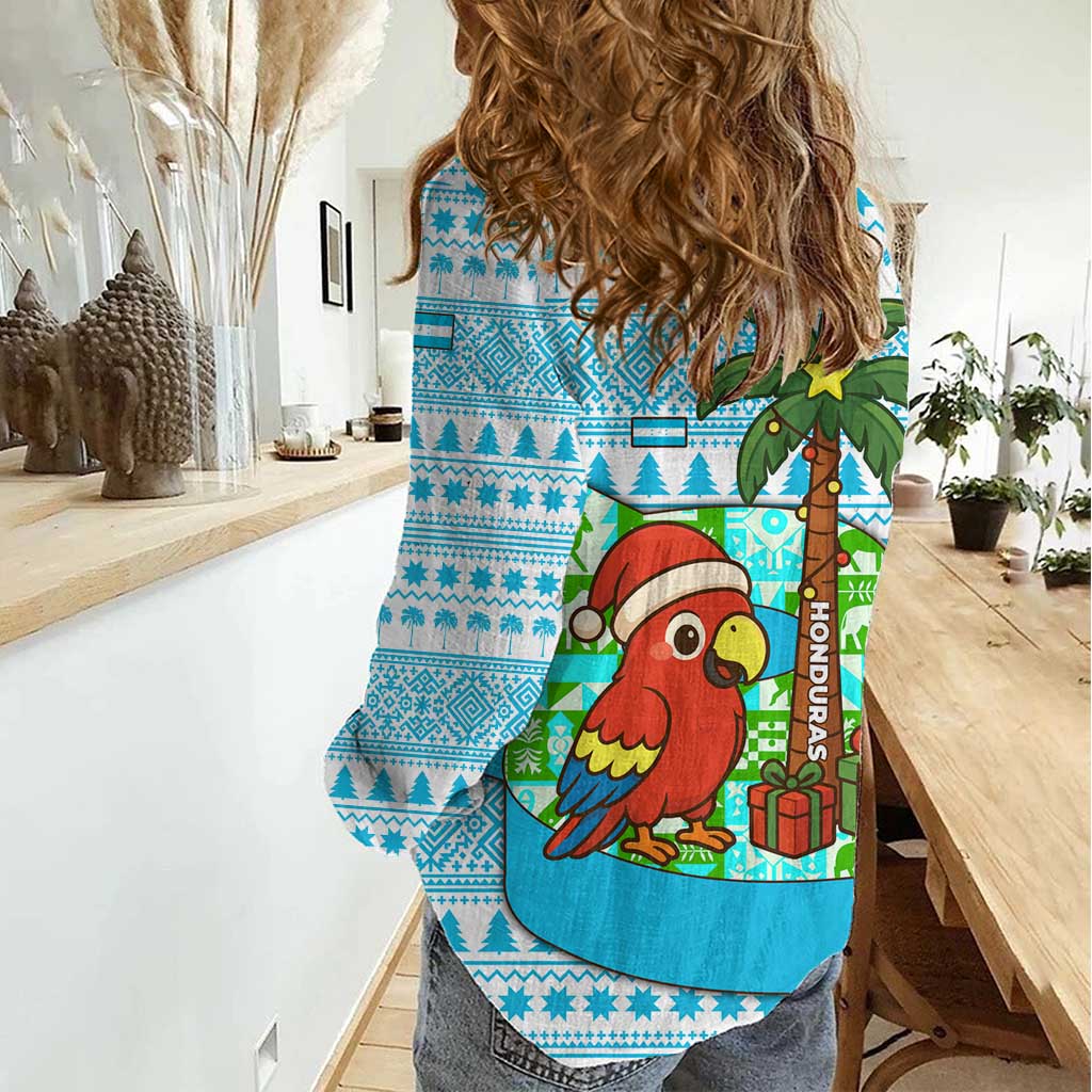 Honduras Christmas Women Casual Shirt with Santa Parrot Palm Tree and Tropical Gift Pattern Design - Wonder Print Shop