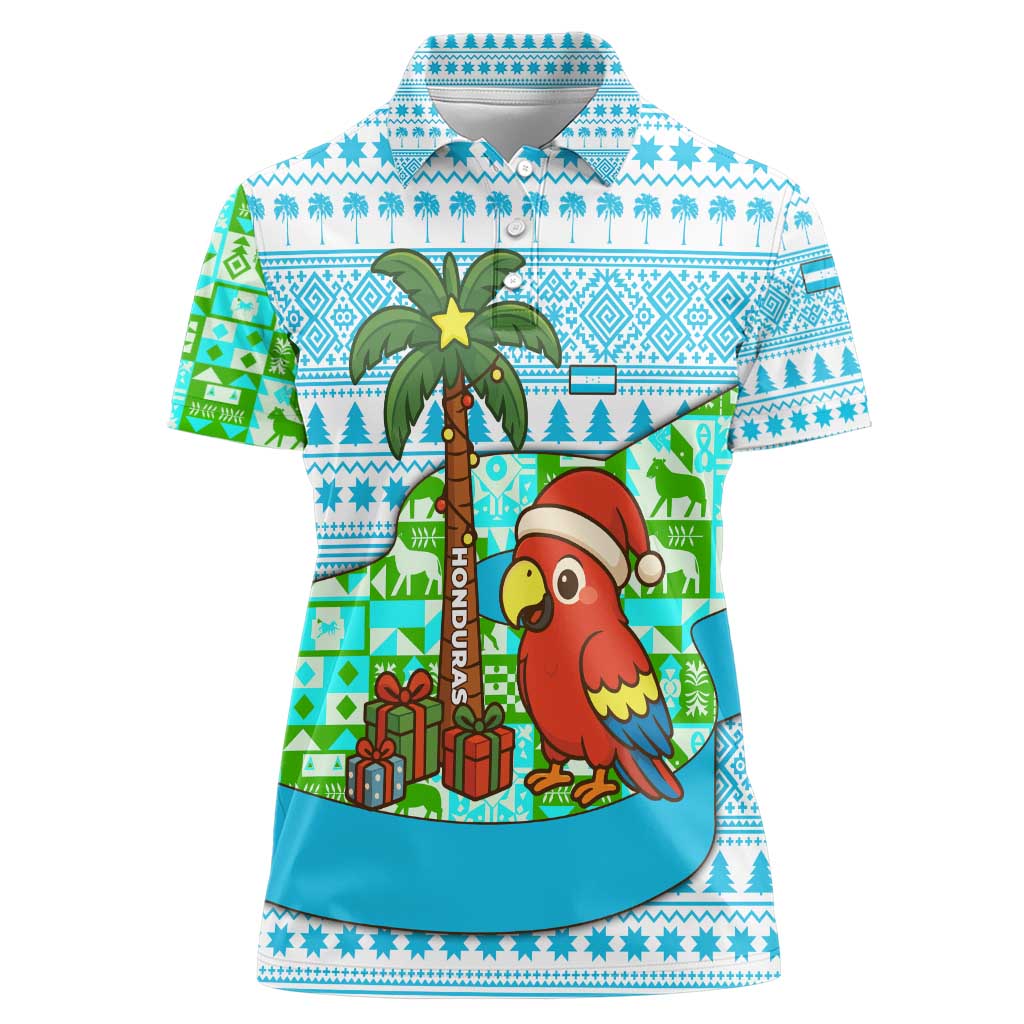 Honduras Christmas Women Polo Shirt with Santa Parrot Palm Tree and Tropical Gift Pattern Design - Wonder Print Shop