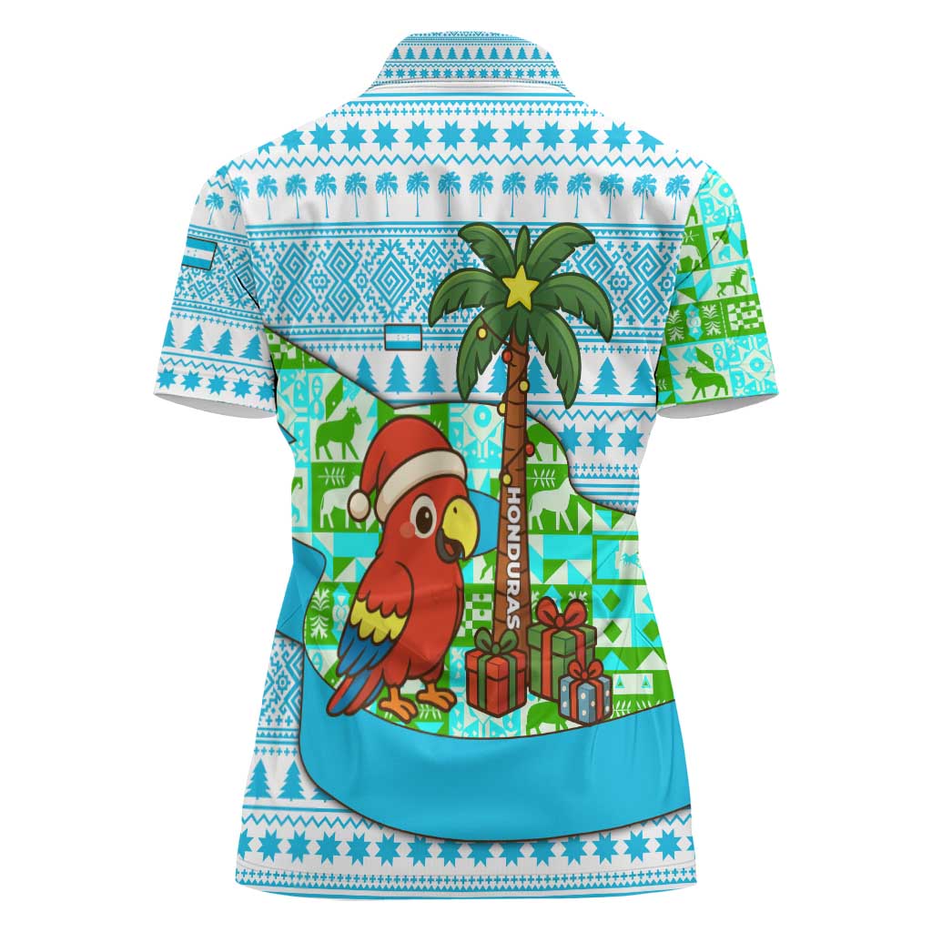 Honduras Christmas Women Polo Shirt with Santa Parrot Palm Tree and Tropical Gift Pattern Design - Wonder Print Shop