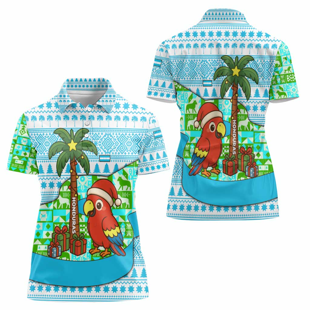 Honduras Christmas Women Polo Shirt with Santa Parrot Palm Tree and Tropical Gift Pattern Design - Wonder Print Shop