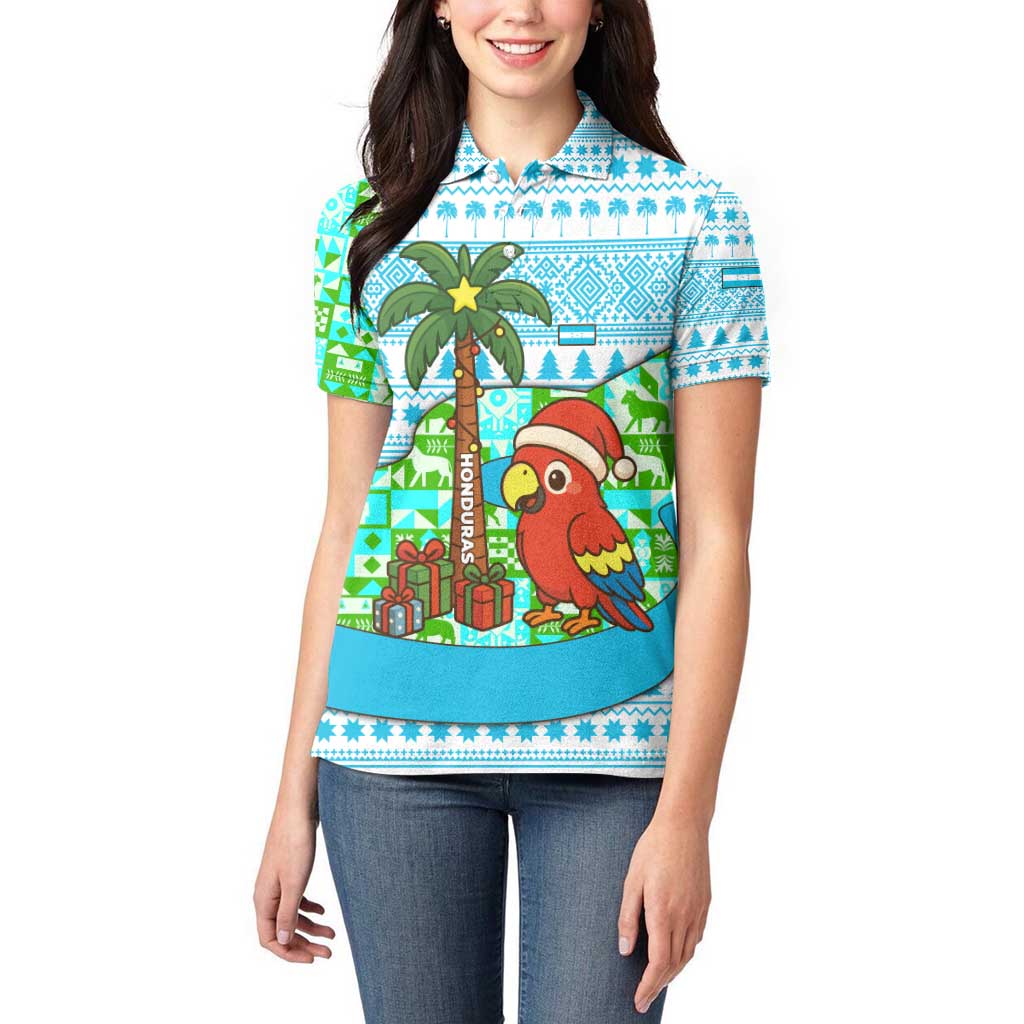 Honduras Christmas Women Polo Shirt with Santa Parrot Palm Tree and Tropical Gift Pattern Design - Wonder Print Shop