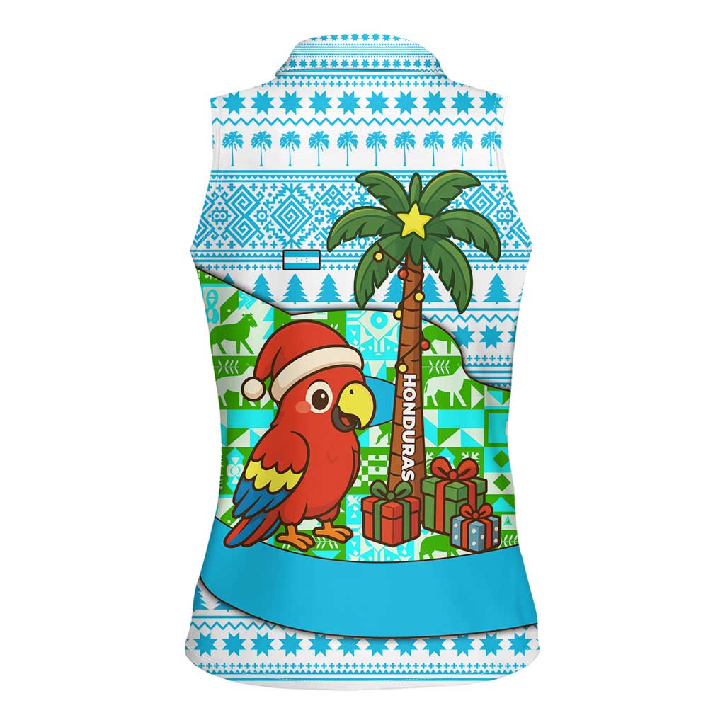 Honduras Christmas Women Sleeveless Polo Shirt with Santa Parrot Palm Tree and Tropical Gift Pattern Design - Wonder Print Shop