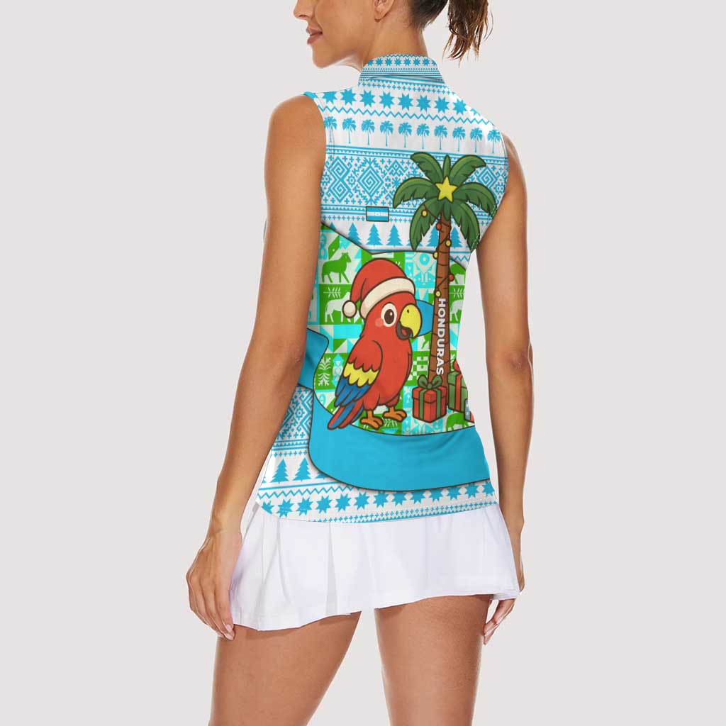 Honduras Christmas Women Sleeveless Polo Shirt with Santa Parrot Palm Tree and Tropical Gift Pattern Design - Wonder Print Shop