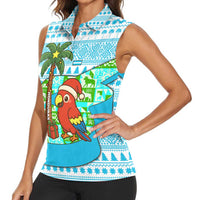 Honduras Christmas Women Sleeveless Polo Shirt with Santa Parrot Palm Tree and Tropical Gift Pattern Design - Wonder Print Shop