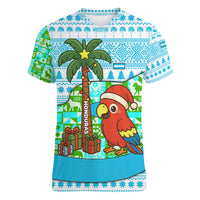 Honduras Christmas Women V-Neck T-Shirt with Santa Parrot Palm Tree and Tropical Gift Pattern Design - Wonder Print Shop