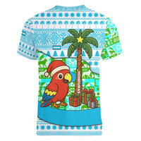 Honduras Christmas Women V-Neck T-Shirt with Santa Parrot Palm Tree and Tropical Gift Pattern Design - Wonder Print Shop