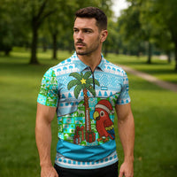 Honduras Christmas Zipper Polo Shirt with Santa Parrot Palm Tree and Tropical Gift Pattern Design - Wonder Print Shop