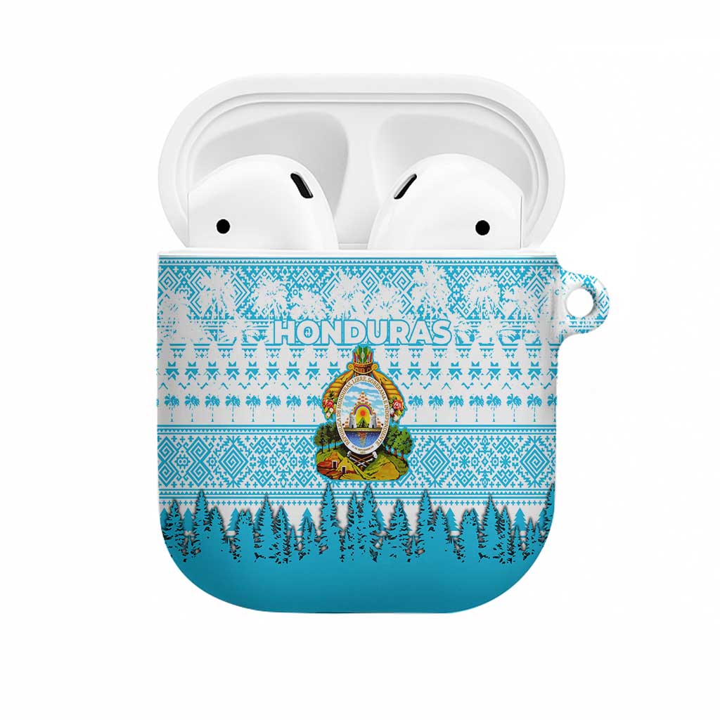 Honduras Christmas AirPods Case with National Emblem Palm Trees and Snowflake Pattern Design - Wonder Print Shop
