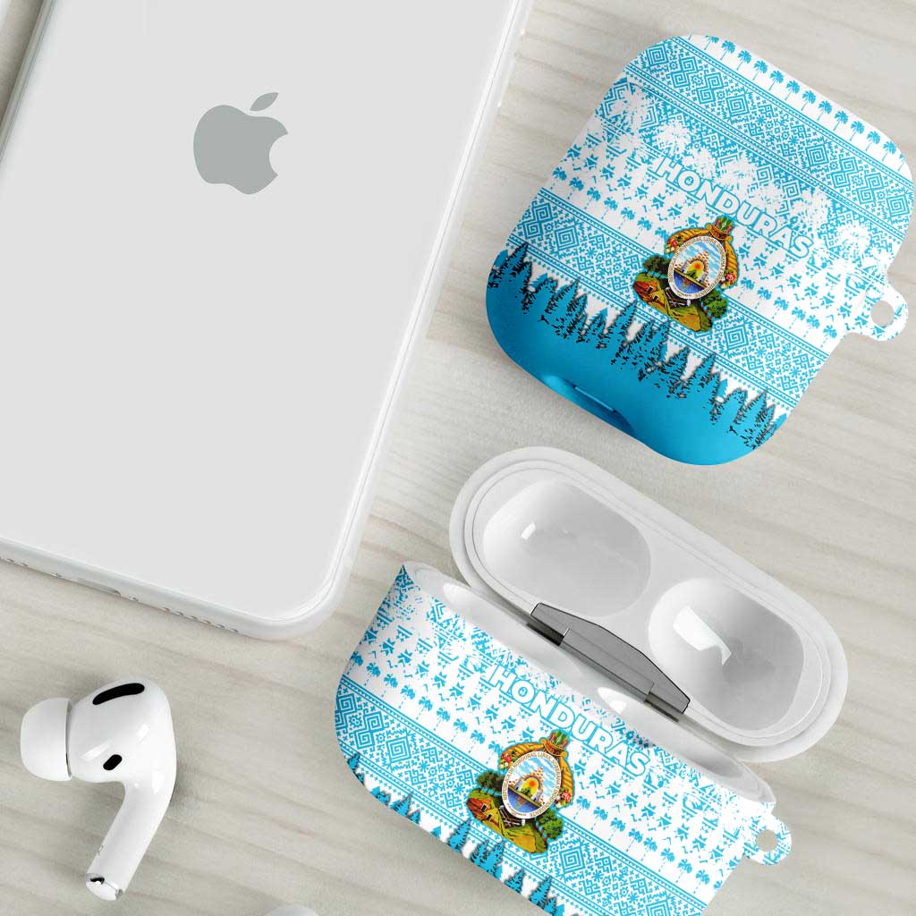 Honduras Christmas AirPods Case with National Emblem Palm Trees and Snowflake Pattern Design - Wonder Print Shop