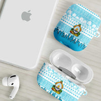 Honduras Christmas AirPods Case with National Emblem Palm Trees and Snowflake Pattern Design - Wonder Print Shop
